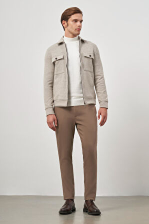 Bej Örme Bebe Yaka Kendinden Desenli Yırtmaçsız Astarsız Slim Fit Classic Mont 1007245158