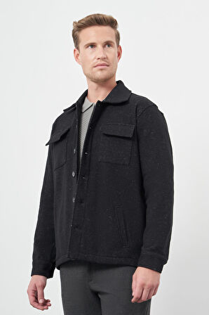 Siyah Örme Polo Yaka Jakarlı Desen Yırtmaçsız Astarsız Slim Fit Classic Mont 1007245160