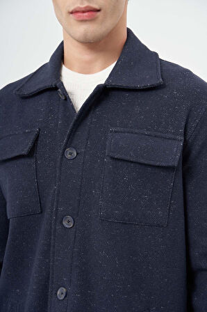 Koyu Lacivert Örme Polo Yaka Jakarlı Desen Yırtmaçsız Astarsız Slim Fit Classic Mont 1007245160