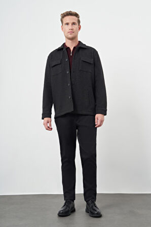 Siyah Örme Polo Yaka Jakarlı Desen Yırtmaçsız Astarsız Slim Fit Classic Mont 1007245161