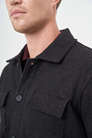 Siyah Örme Polo Yaka Jakarlı Desen Yırtmaçsız Astarsız Slim Fit Classic Mont 1007245161