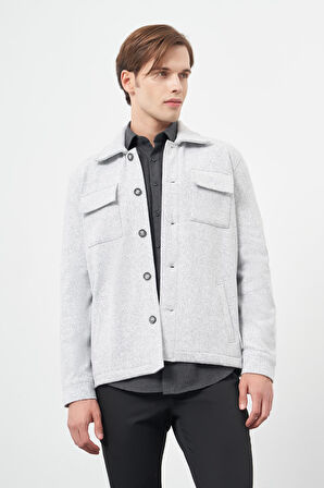 Gri Örme Polo Yaka Jakarlı Desen Yırtmaçsız Astarsız Slim Fit Classic Mont 1007245161