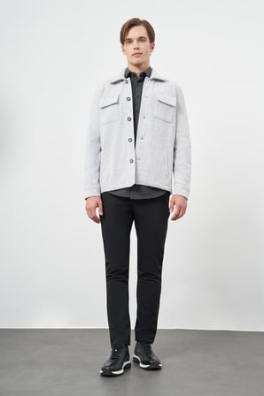 Gri Örme Polo Yaka Jakarlı Desen Yırtmaçsız Astarsız Slim Fit Classic Mont 1007245161