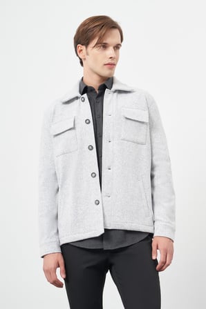 Gri Örme Polo Yaka Jakarlı Desen Yırtmaçsız Astarsız Slim Fit Classic Mont 1007245161