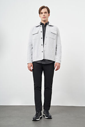 Gri Örme Polo Yaka Jakarlı Desen Yırtmaçsız Astarsız Slim Fit Classic Mont 1007245161