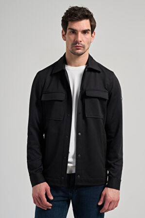 Siyah Armürlü Bebe Yaka Kendinden Desenli Pamuklu Yırtmaçsız Tam Astar Garnisiz-Biyesiz Standart Fit Mont 1007245163