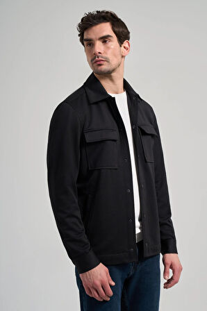 Siyah Armürlü Bebe Yaka Kendinden Desenli Pamuklu Yırtmaçsız Tam Astar Garnisiz-Biyesiz Standart Fit Mont 1007245163