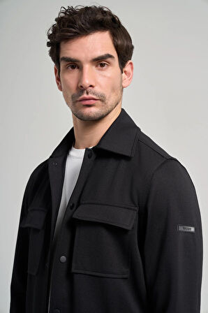 Siyah Armürlü Bebe Yaka Kendinden Desenli Pamuklu Yırtmaçsız Tam Astar Garnisiz-Biyesiz Standart Fit Mont 1007245163