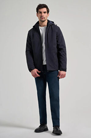 Koyu Lacivert Bez Ayağı Dik Yaka Düz Tam Astar Standart Fit Casual Mont 1007245164_200