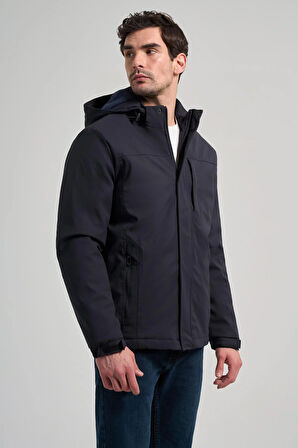 Koyu Lacivert Bez Ayağı Dik Yaka Düz Tam Astar Standart Fit Casual Mont 1007245164_200