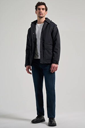 Siyah Bez Ayağı Polo Yaka Düz Tam Astar Standart Fit Casual Mont 1007245165_001