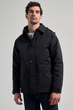 Siyah Bez Ayağı Polo Yaka Düz Tam Astar Standart Fit Casual Mont 1007245165_001