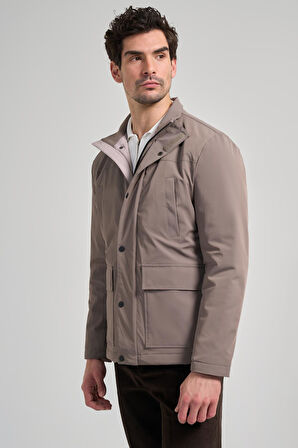 Bej Dik Yaka Yan Cep Dolum Şişme Standart Fit Casual Mont 1007245166