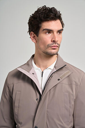 Bej Dik Yaka Yan Cep Dolum Şişme Standart Fit Casual Mont 1007245166