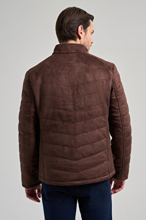 Koyu Kahverengi Dik Yaka Yan Cep Dolum Şişme Standart Fit Esnek Casual Deri Mont 1038245167