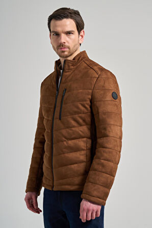 Kahverengi Dik Yaka Yan Cep Dolum Şişme Standart Fit Esnek Casual Deri Mont 1038245167