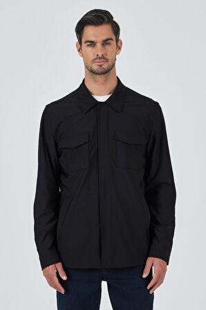 Düz Gabardin Polo Yaka Tam Astar Esnek Standart Fit Mont 1007250111