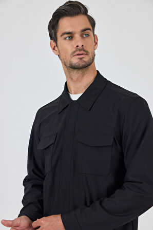 Düz Gabardin Polo Yaka Tam Astar Esnek Standart Fit Mont 1007250111