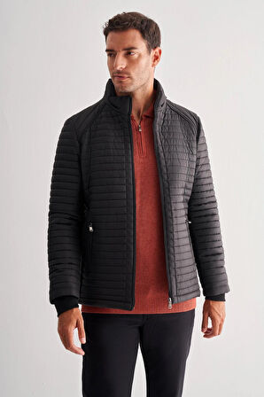 Siyah Dik Yaka Tam Astar Casual Slim Fit Kapitone Dolumlu Mont 1007255264