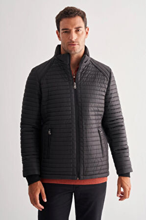 Siyah Dik Yaka Tam Astar Casual Slim Fit Kapitone Dolumlu Mont 1007255264