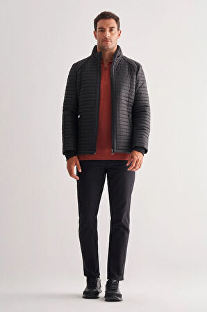 Siyah Dik Yaka Tam Astar Casual Slim Fit Kapitone Dolumlu Mont 1007255264