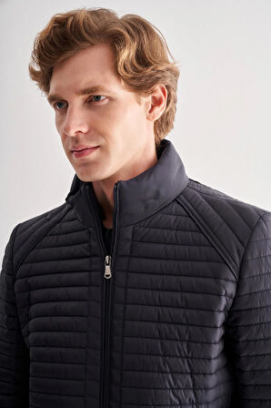 Koyu Lacivert Dik Yaka Tam Astar Casual Slim Fit Kapitone Dolumlu Mont 1007255264