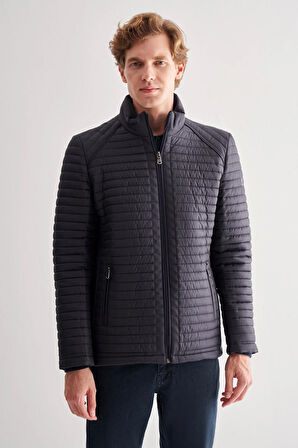 Koyu Lacivert Dik Yaka Tam Astar Casual Slim Fit Kapitone Dolumlu Mont 1007255264