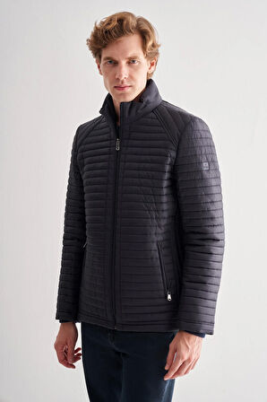 Koyu Lacivert Dik Yaka Tam Astar Casual Slim Fit Kapitone Dolumlu Mont 1007255264