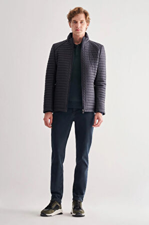 Koyu Lacivert Dik Yaka Tam Astar Casual Slim Fit Kapitone Dolumlu Mont 1007255264