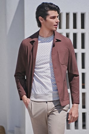 Kahverengi Berberi Yaka Slim Fit Esnek Mont 1007260154