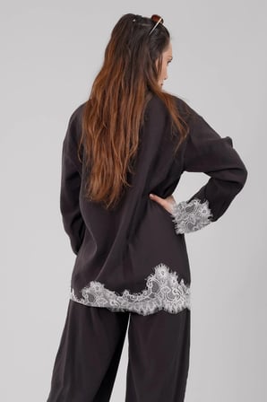 Kadın Dantel Detaylı İkili Takım -Tunik ve Bol Paça Pantolon-Tesettür Uyumlu