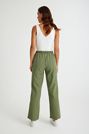 Barbora Keten Günlük Pantolon Beli Bağcıklı Ln14haki9