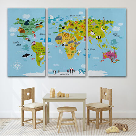 Harita Sepeti Çocuk Odası Hayvanlar Alemi Dünya Haritası 1007