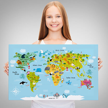 Harita Sepeti Çocuk Odası Hayvanlar Alemi Dünya Haritası 1007