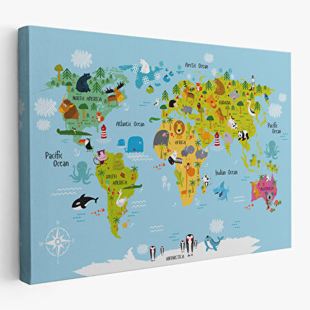 Harita Sepeti Çocuk Odası Hayvanlar Alemi Dünya Haritası 1007