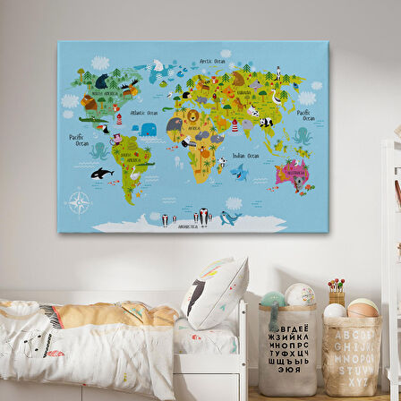 Harita Sepeti Çocuk Odası Hayvanlar Alemi Dünya Haritası 1007