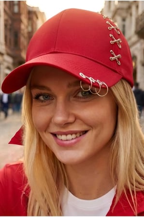 Tezzgelsin Kadın Piercing Halkalı Çapraz Metal Detaylı Özel Tasarım Baseball Cap Streetwear Şapka