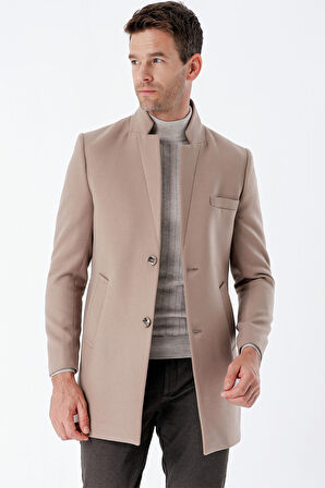 Kaşe Mono Yaka Kapitoneli Astar Slim Fit Dar Kesim Klasik Kaban 1008235171 Taş Rengi