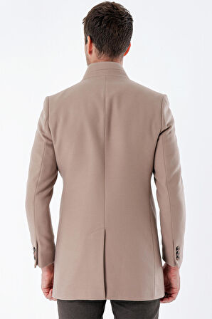 Kaşe Mono Yaka Kapitoneli Astar Slim Fit Dar Kesim Klasik Kaban 1008235171 Taş Rengi