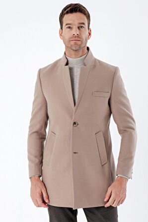 Kaşe Mono Yaka Kapitoneli Astar Slim Fit Dar Kesim Klasik Kaban 1008235171 Taş Rengi