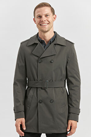 Koyu Antrasit Gabardin Mono Yaka Düz Tek Yırtmaç Tam Astar Slim Fit Classic Kaban 1008245105