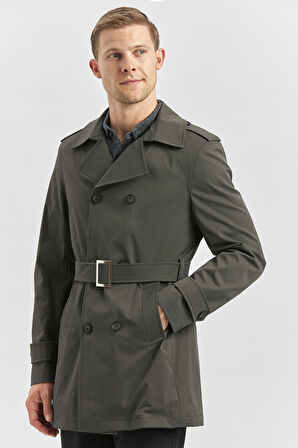 Koyu Antrasit Gabardin Mono Yaka Düz Tek Yırtmaç Tam Astar Slim Fit Classic Kaban 1008245105