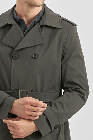 Koyu Antrasit Gabardin Mono Yaka Düz Tek Yırtmaç Tam Astar Slim Fit Classic Kaban 1008245105