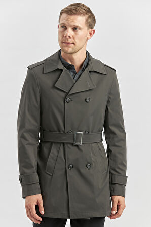 Koyu Antrasit Gabardin Mono Yaka Düz Tek Yırtmaç Tam Astar Slim Fit Classic Kaban 1008245105