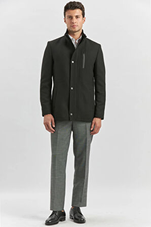 Kaşe Dik Yaka Kapitoneli Astar Slim Fit Dar Kesim Klasik Kaban 1008245150