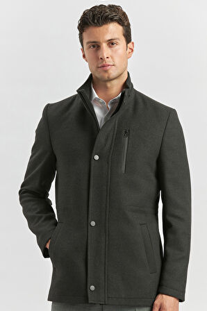 Kaşe Dik Yaka Kapitoneli Astar Slim Fit Dar Kesim Klasik Kaban 1008245150