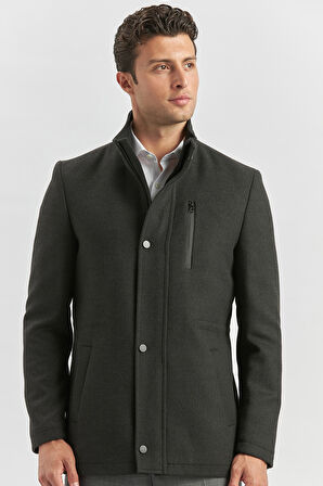 Kaşe Dik Yaka Kapitoneli Astar Slim Fit Dar Kesim Klasik Kaban 1008245150