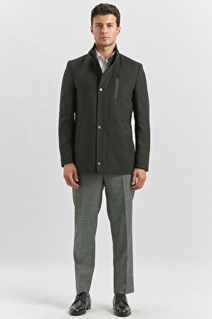 Kaşe Dik Yaka Kapitoneli Astar Slim Fit Dar Kesim Klasik Kaban 1008245150