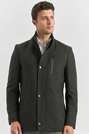 Kaşe Dik Yaka Kapitoneli Astar Slim Fit Dar Kesim Klasik Kaban 1008245150