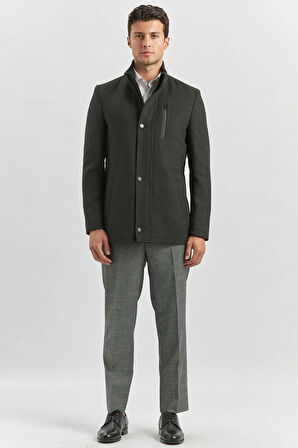 Kaşe Dik Yaka Kapitoneli Astar Slim Fit Dar Kesim Klasik Kaban 1008245150